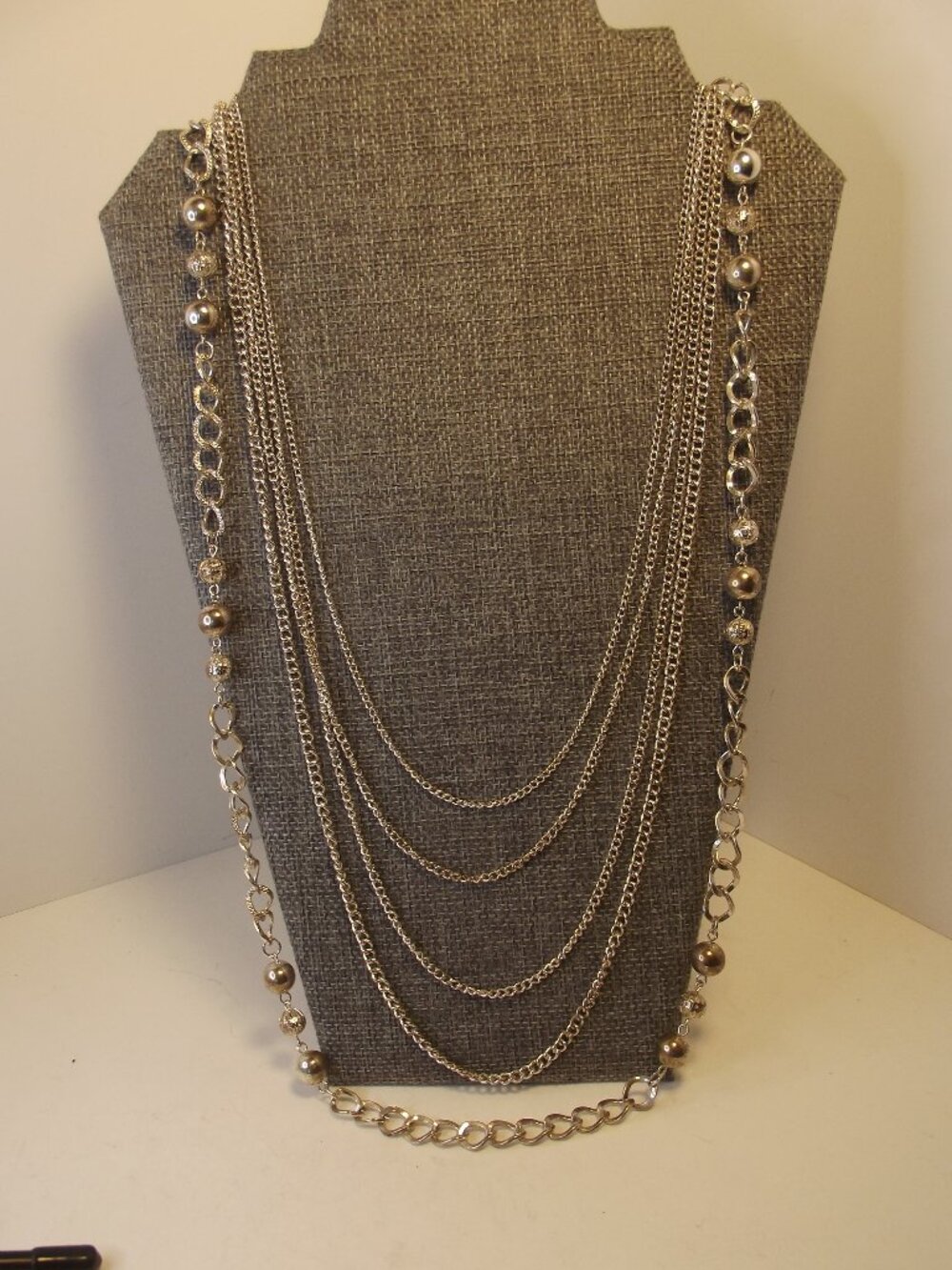 Vintage Multi Chain Silver Tone Vintage Necklace with Filigree Beads